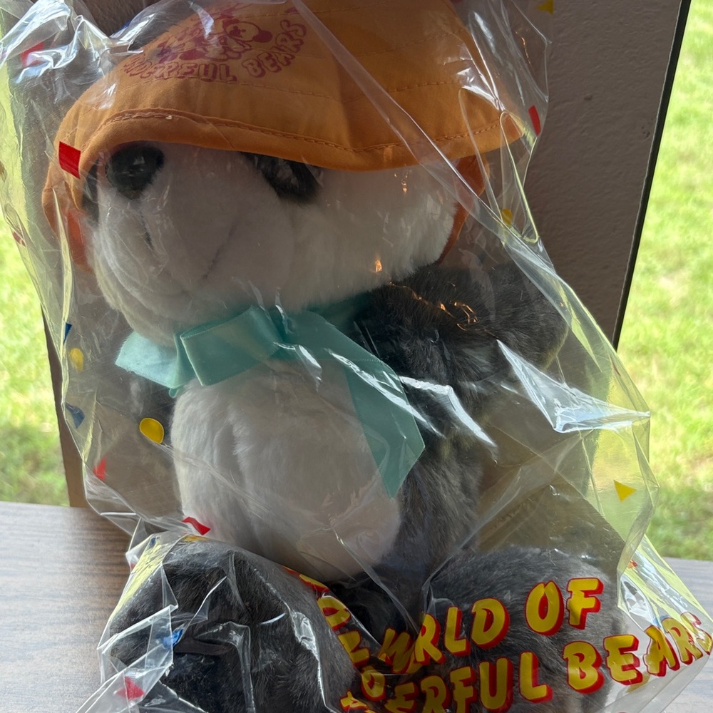 Avon Plush Panda with Orange Hat and Blue Bow